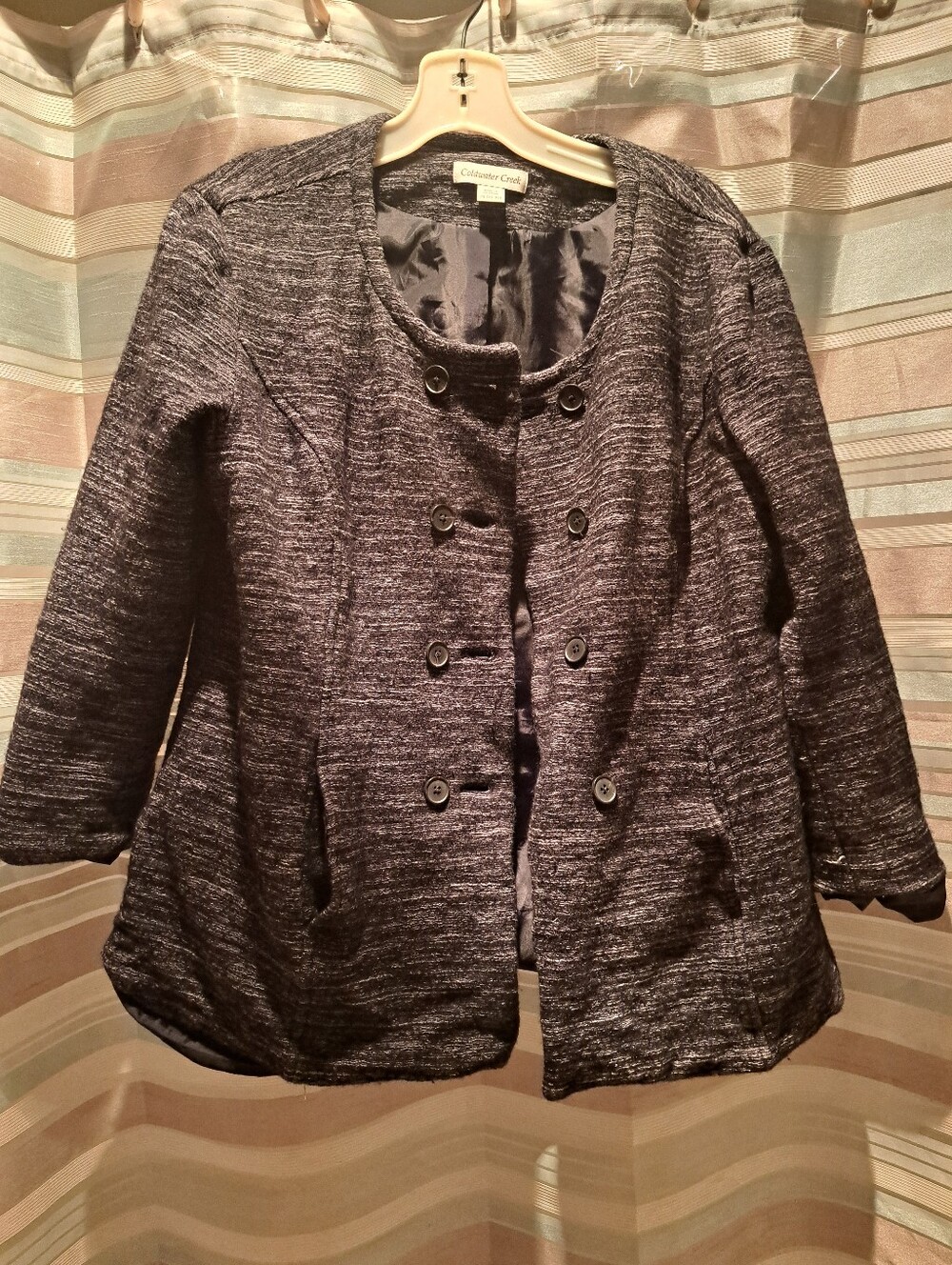 Coldwater Creek Navy Marled Double-Breasted Pea Coat